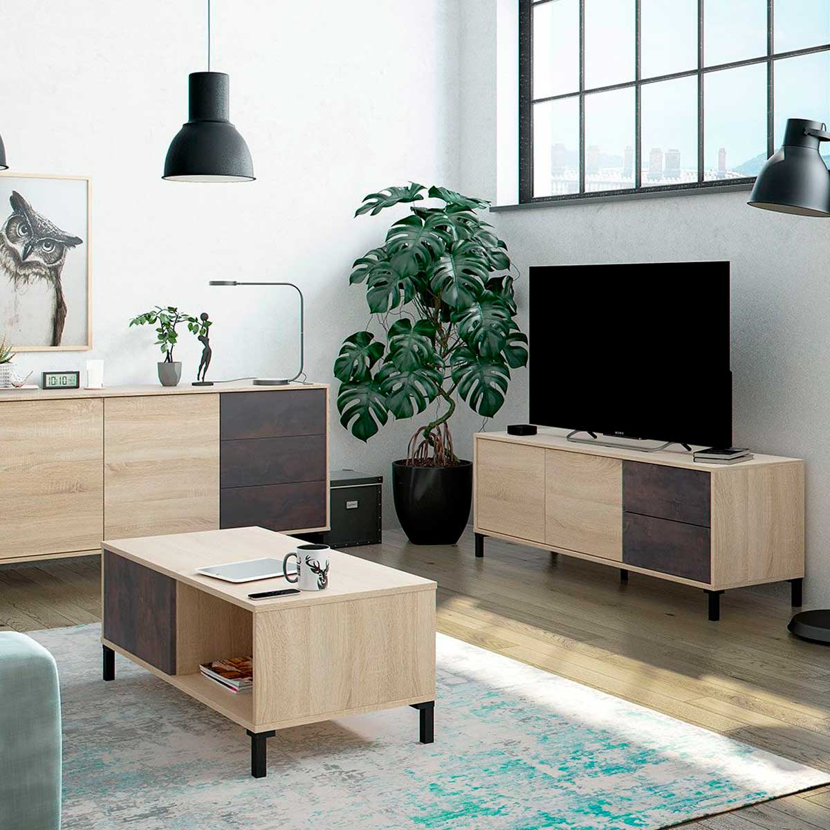 Mesa de centro Urban Plus rectangular 2 módulos natural/grafito 40x100x50 cm 3