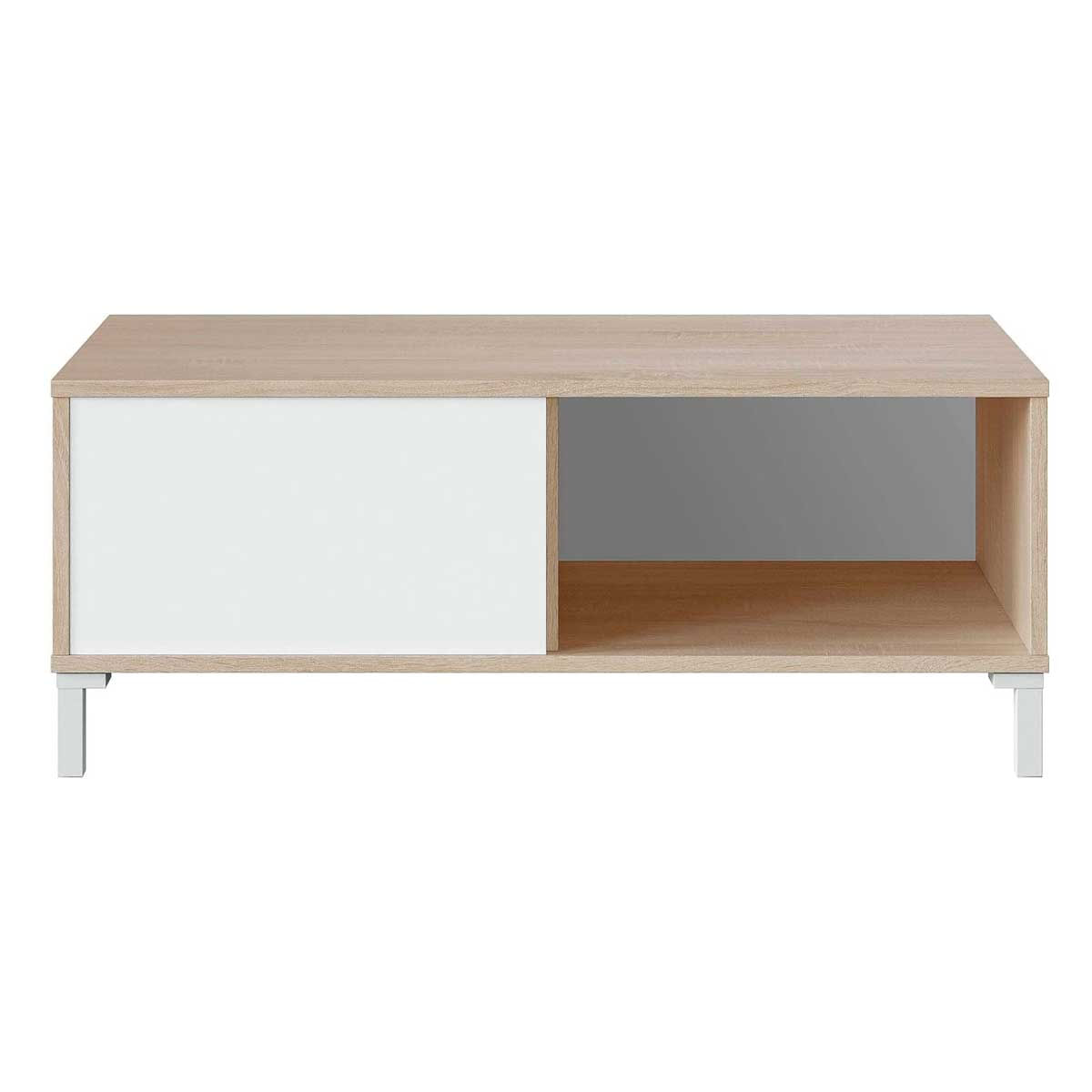 Mesa de centro Brooklyn 2 huecos abiertos roble Canadian/blanco artik 40x100x50 cm 3