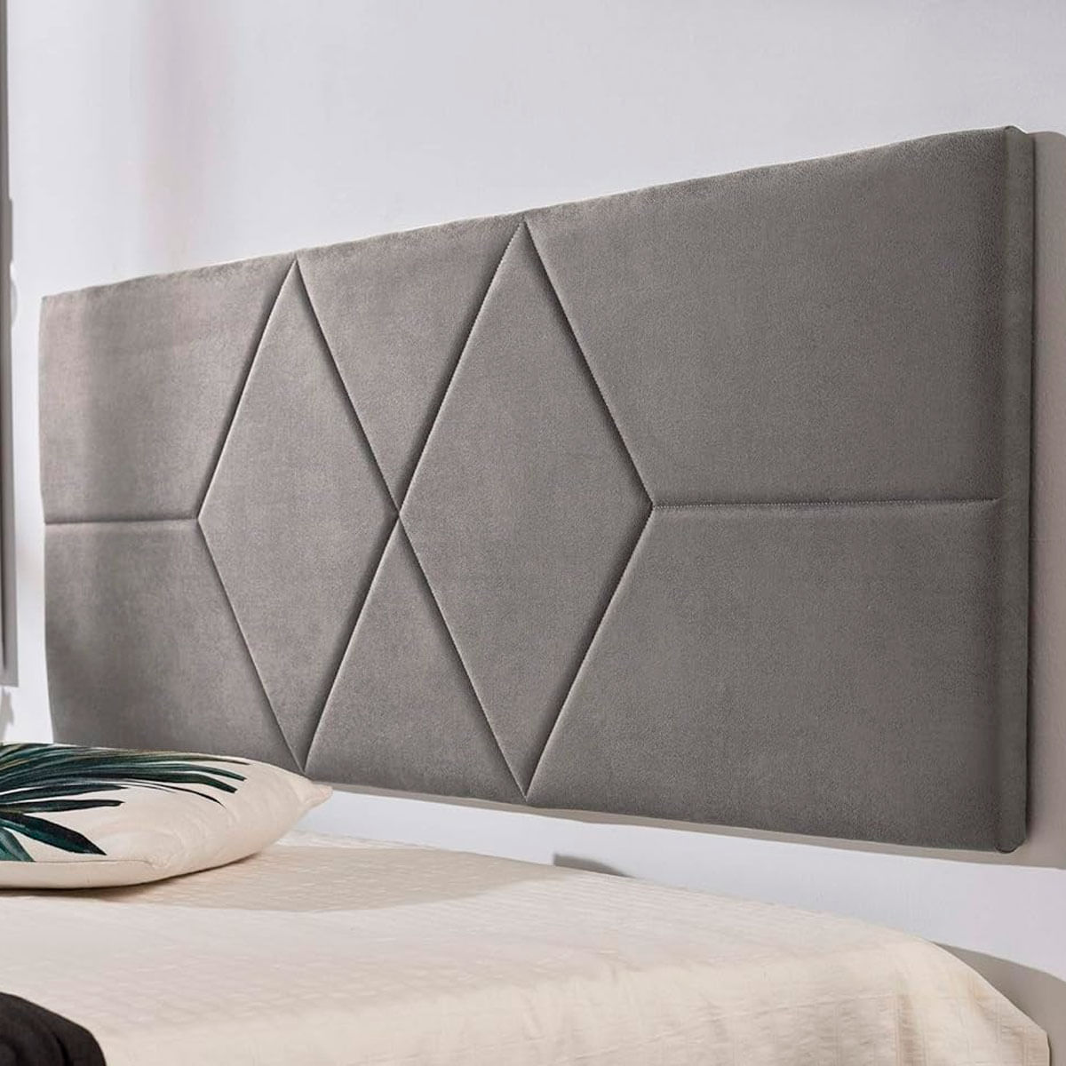 Cabecero Rombos rectangular tela gris 3