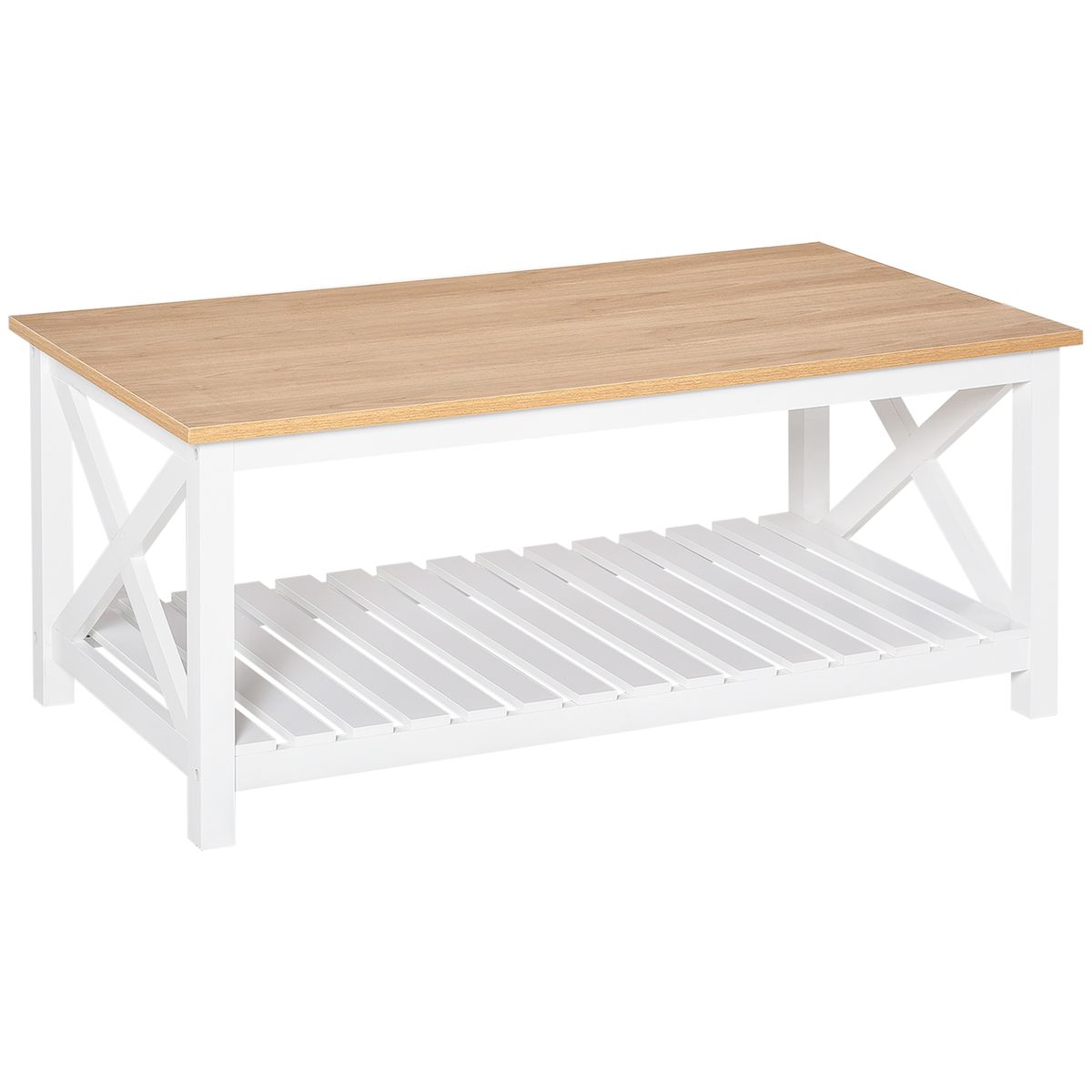 Mesa de centro Lusaka Homcom estante inferior blanco/natural 48x116x60 cm 2