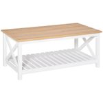 Mesa de centro Lusaka Homcom estante inferior blanco/natural 48x116x60 cm 2