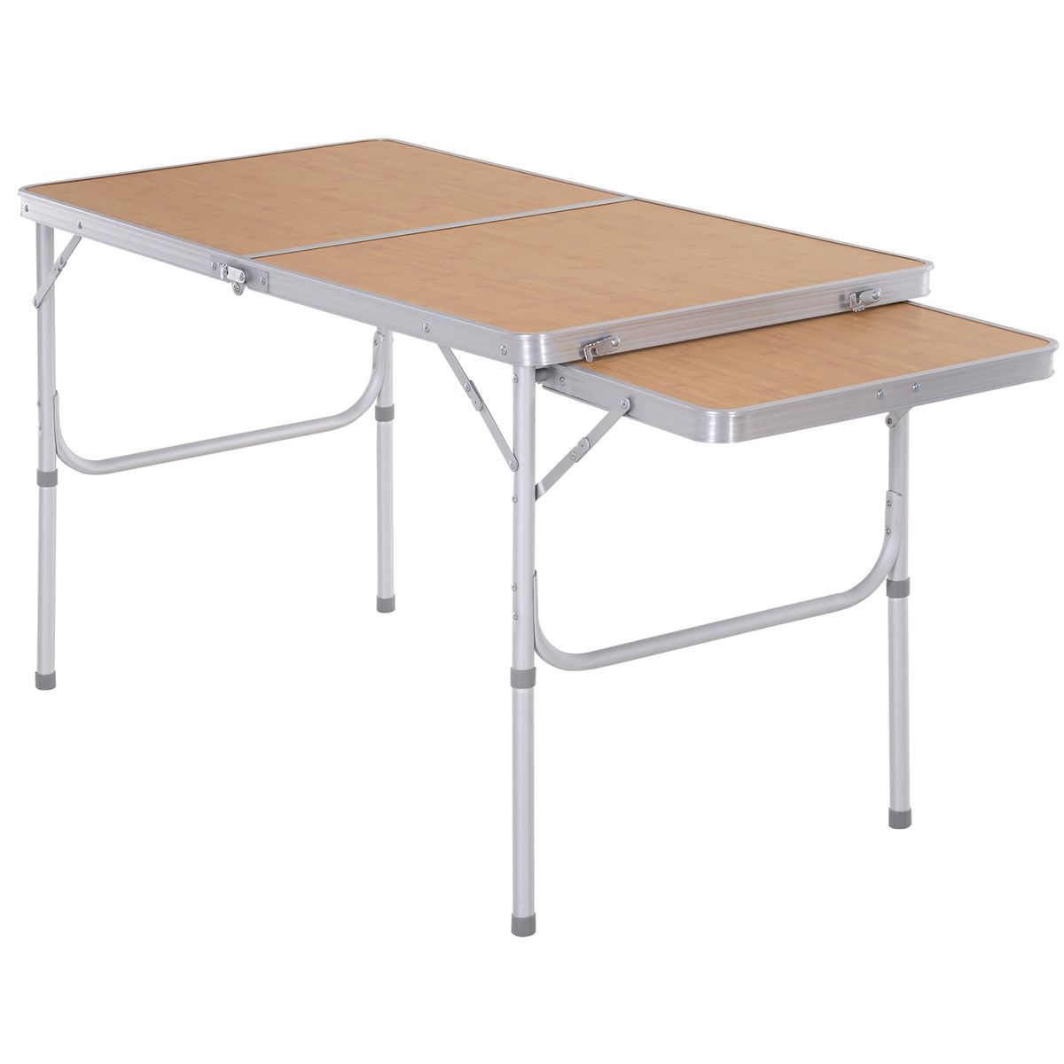 Mesa de camping Rosal Outsunny ala abatible natural 40-70x153x60 cm fondo blanco