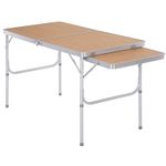 Mesa de camping Rosal Outsunny ala abatible natural 40-70x153x60 cm fondo blanco