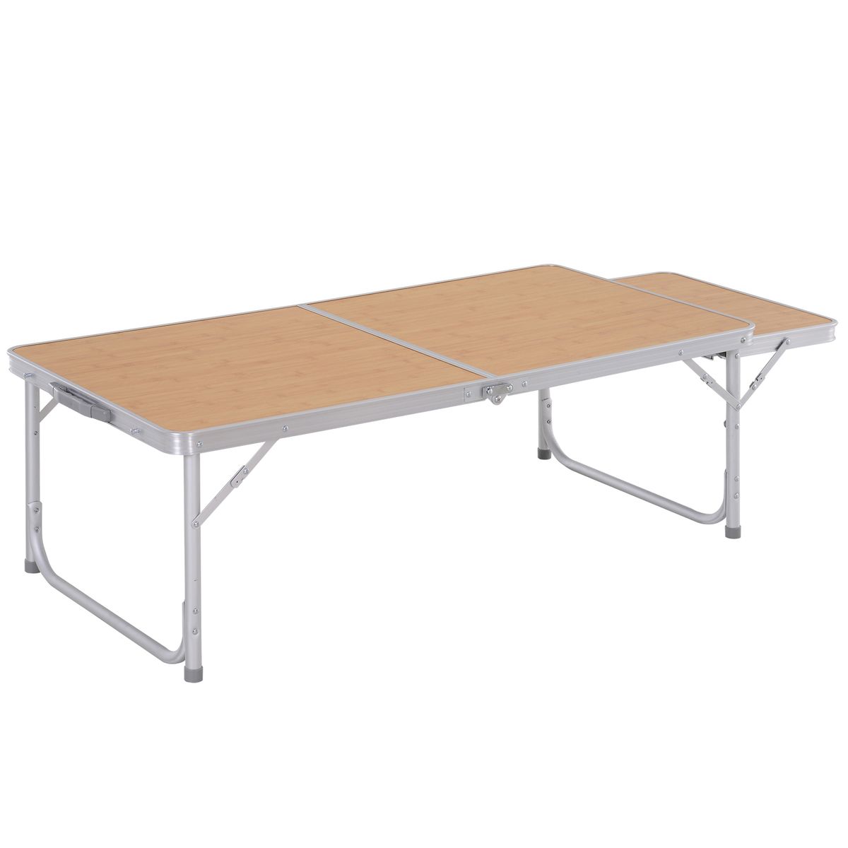Mesa de camping Rosal Outsunny ala abatible natural 40-70x153x60 cm fondo blanco