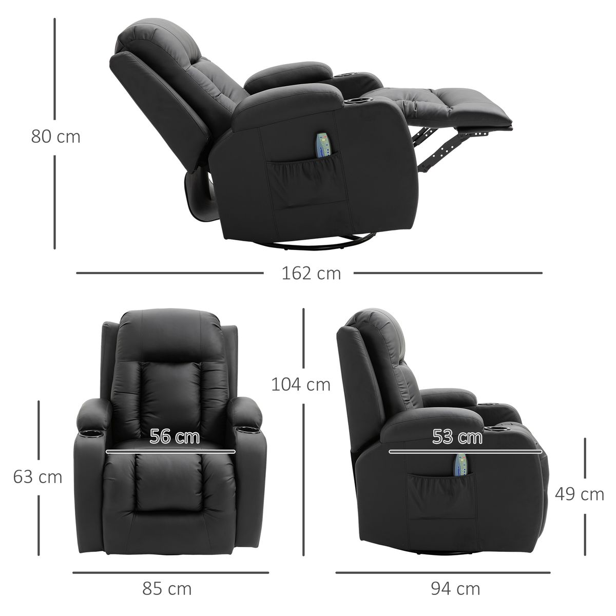 Sillón de masaje Aranjuez Homcom reclinable con calefacción negro 104x85x94 cm 3