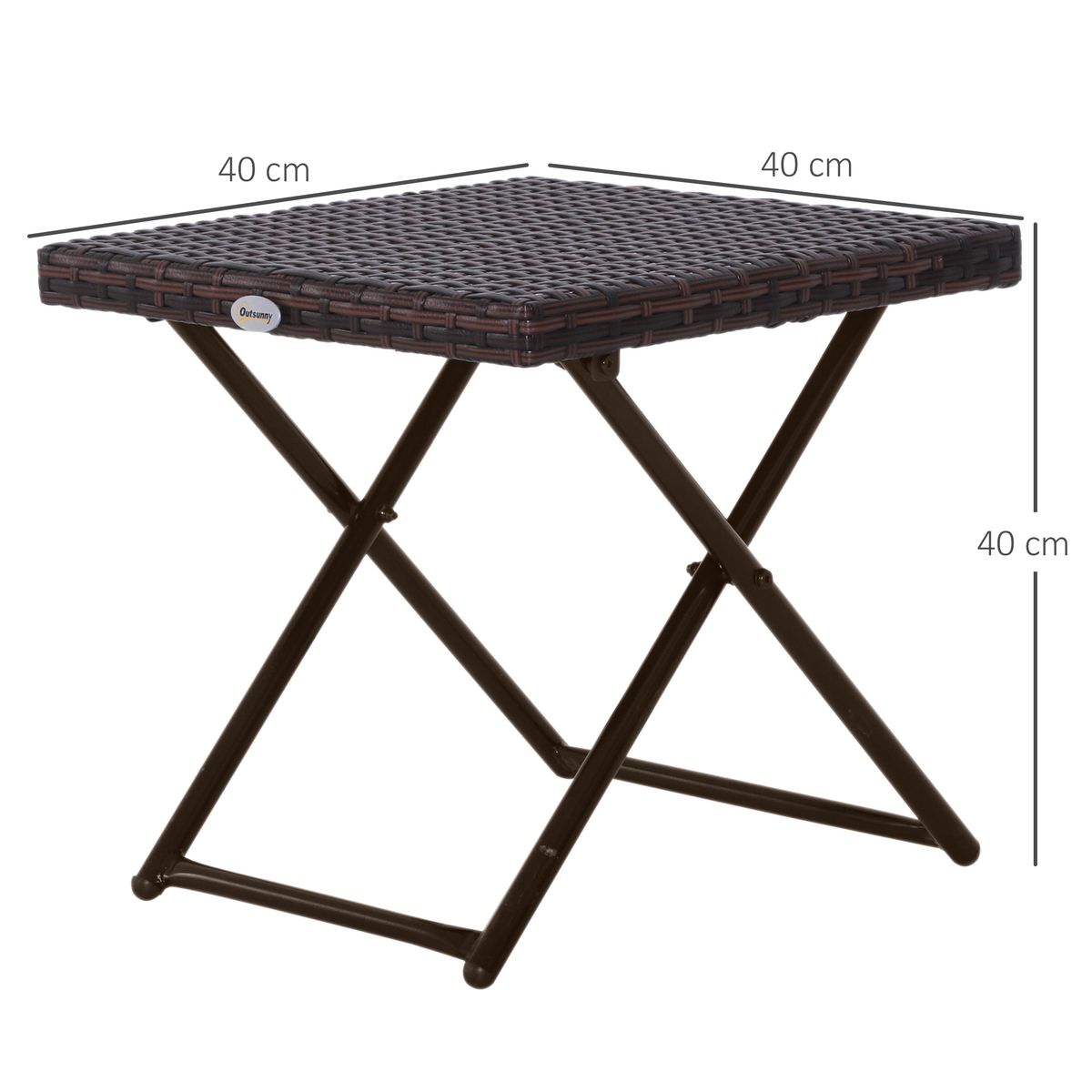 Mesa de exterior Like Outsunny plegable marrón 40x40 cm medidas