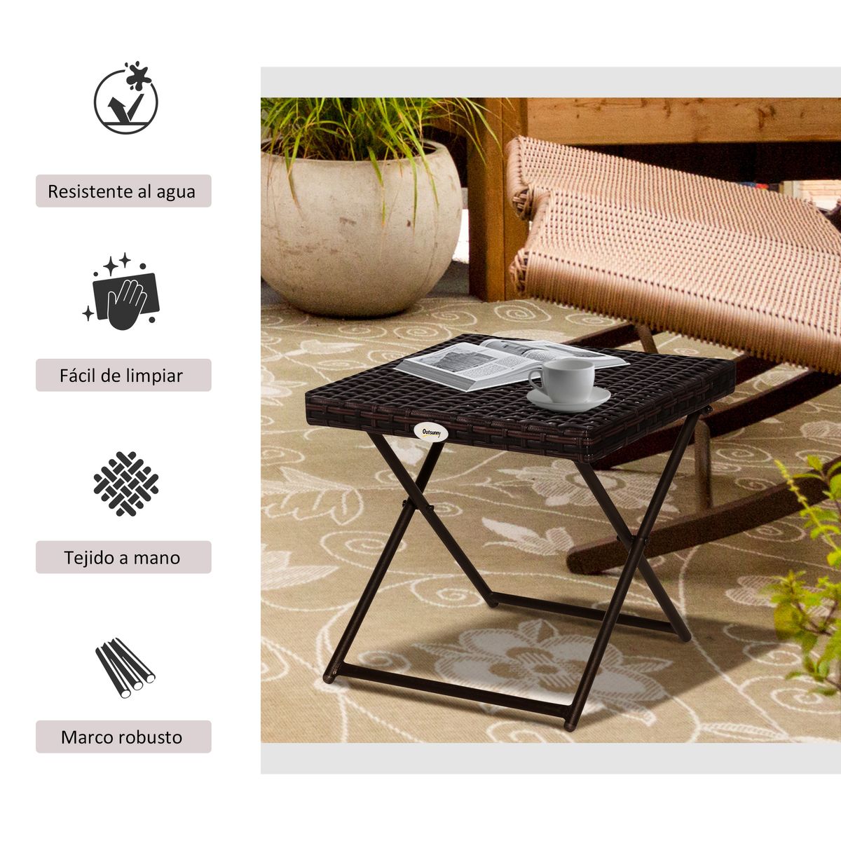 Mesa de exterior Like Outsunny plegable marrón 40x40 cm web