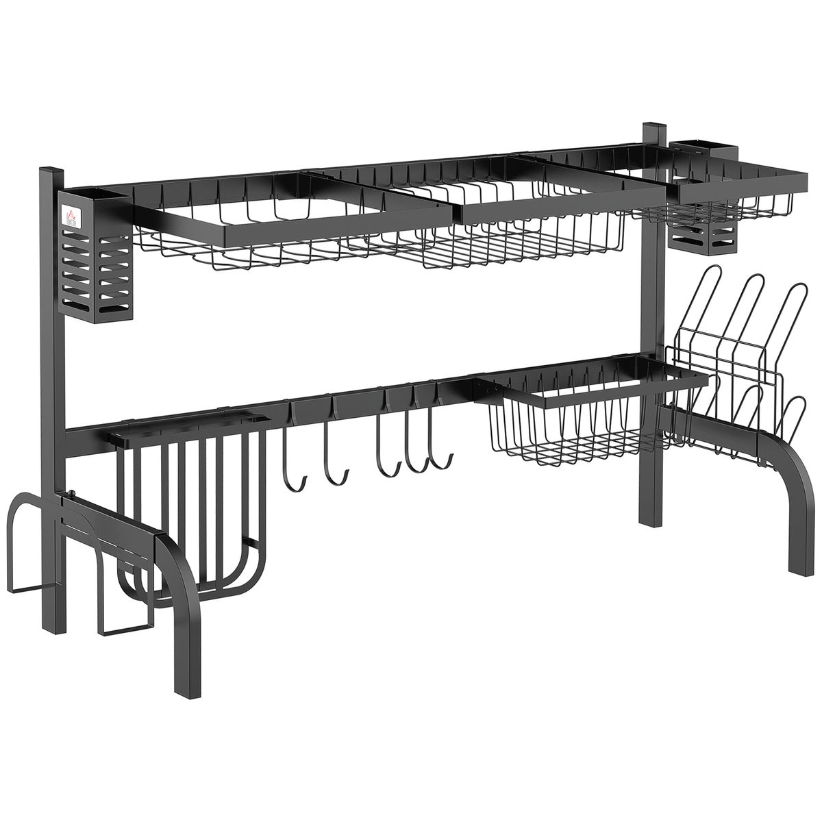 Escurreplatos Basov Homcom 2 niveles para fregadero negro 52,5x100x30 cm fondo blanco