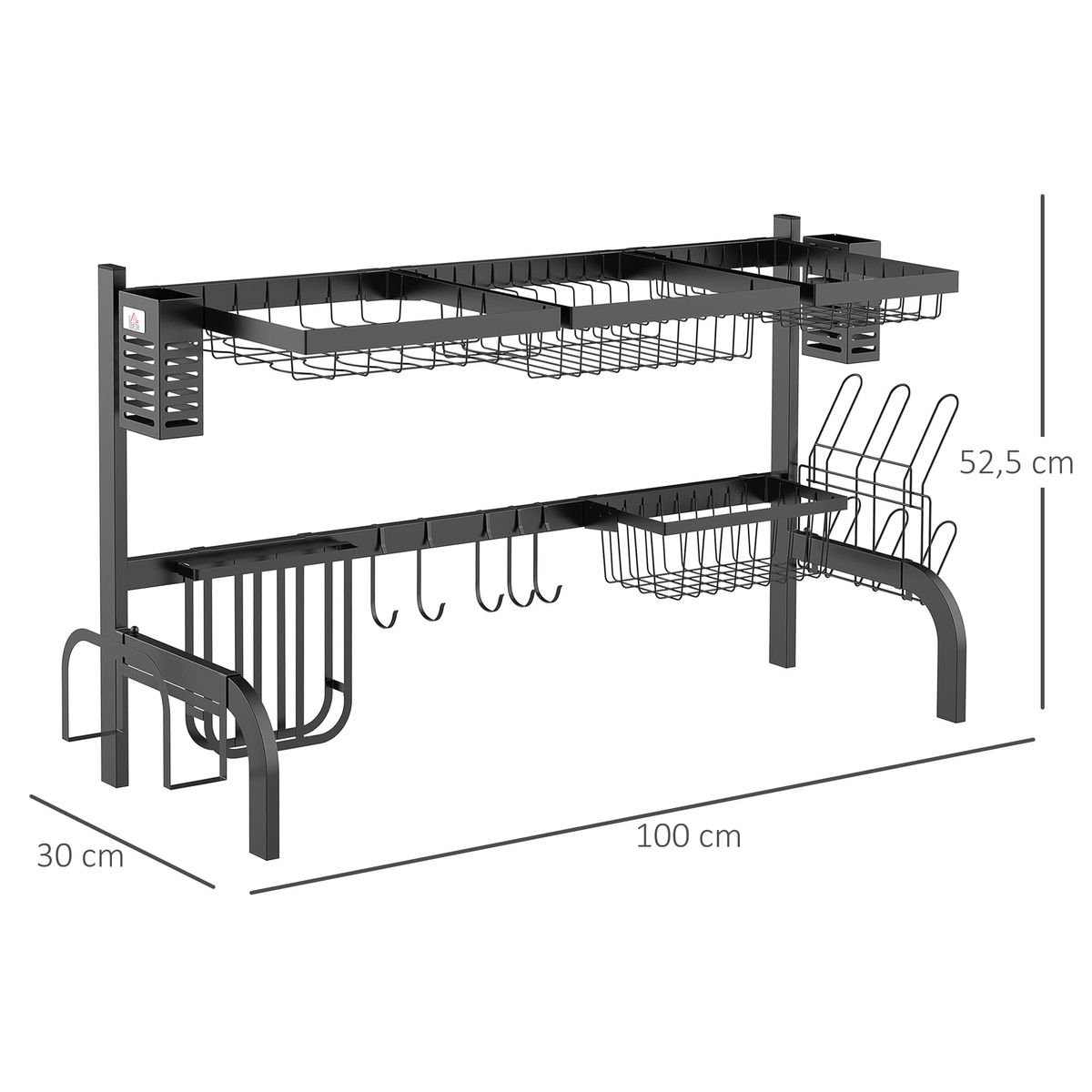 Escurreplatos Basov Homcom 2 niveles para fregadero negro 52,5x100x30 cm medidas