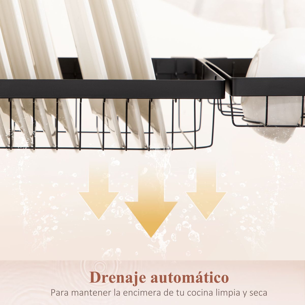 Escurreplatos Basov Homcom 2 niveles para fregadero negro 52,5x100x30 cm platos