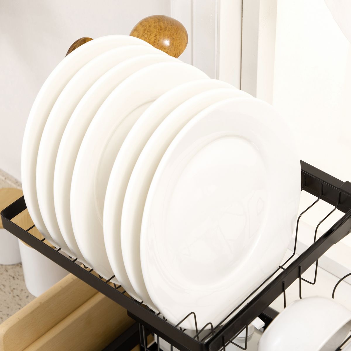 Escurreplatos Basov Homcom 2 niveles para fregadero negro 52,5x100x30 cm platos
