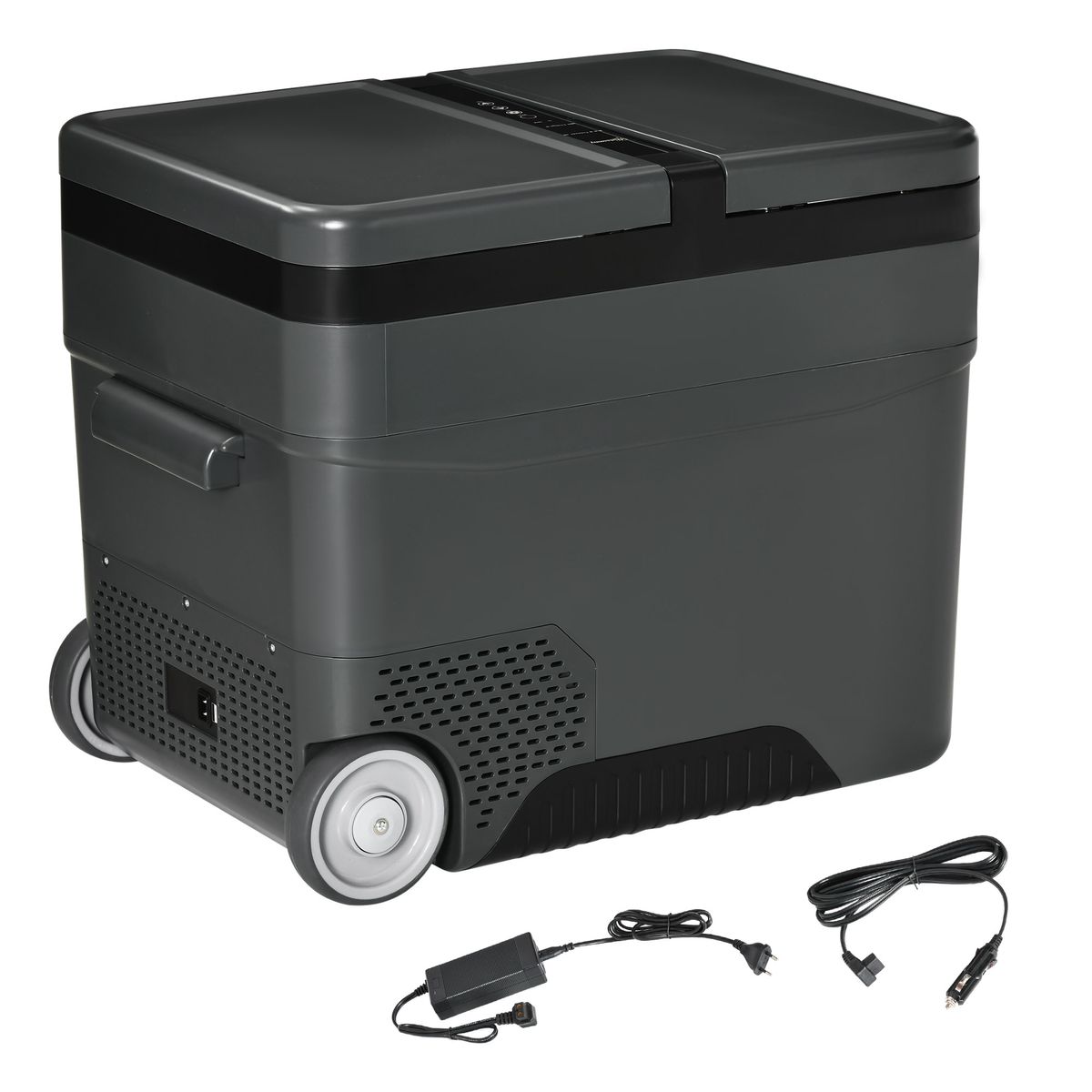 Nevera de coche Outsunny 45L con congelador negro 50,8x63,2x42 cm fondo blanco