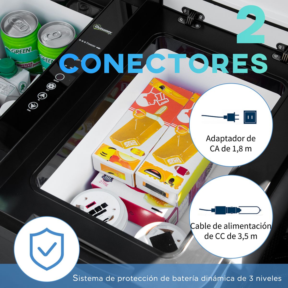 Nevera de coche Outsunny 45L con congelador negro 50,8x63,2x42 cm detalle