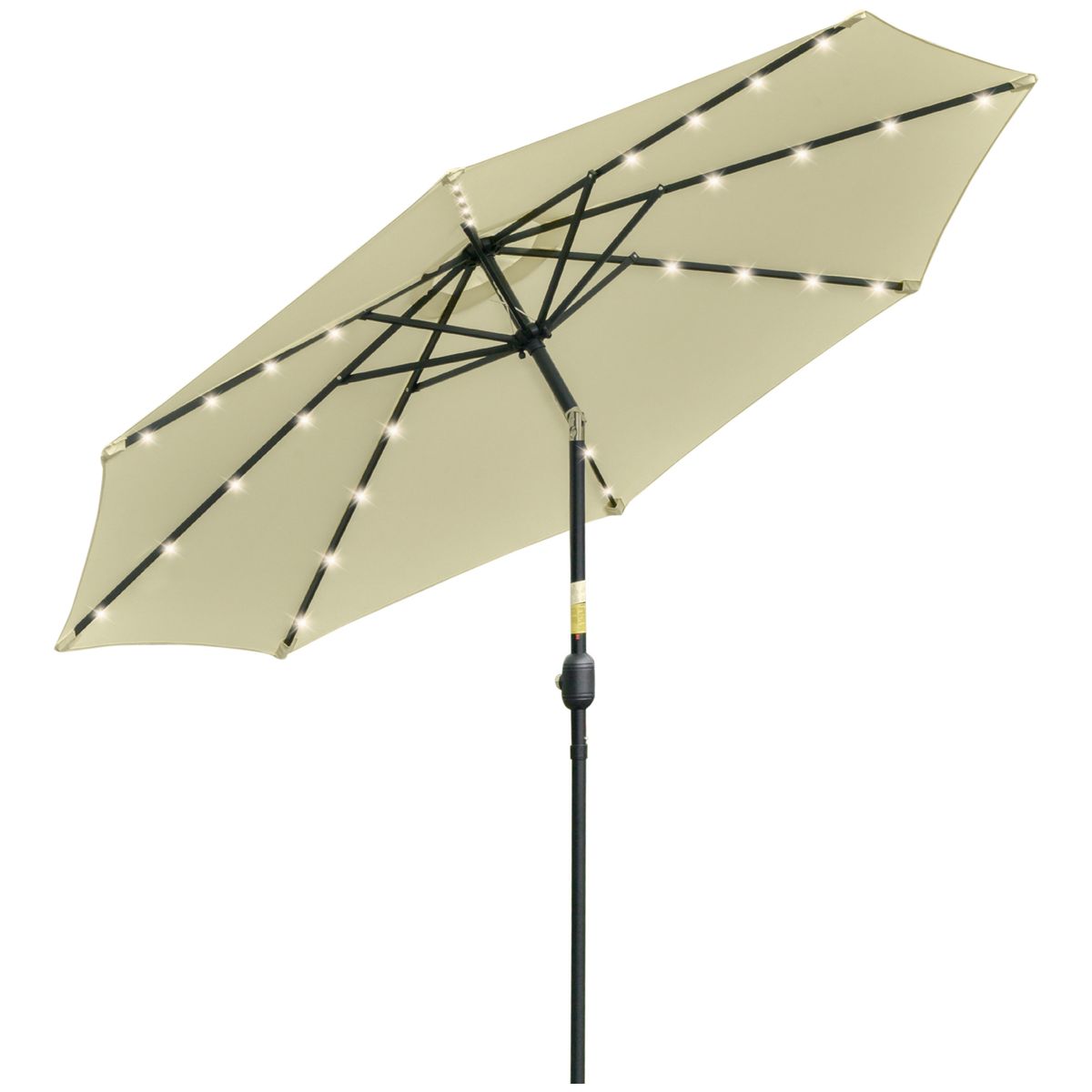 Sombrilla de jardín Outsunny 32 luces LED con manivela beige Ø265x233 cm fondo blanco