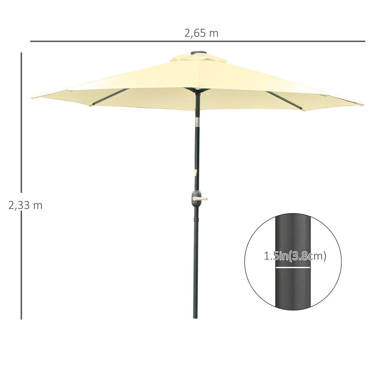 Sombrilla de jardín Outsunny 32 luces LED con manivela beige Ø265x233 cm mastil