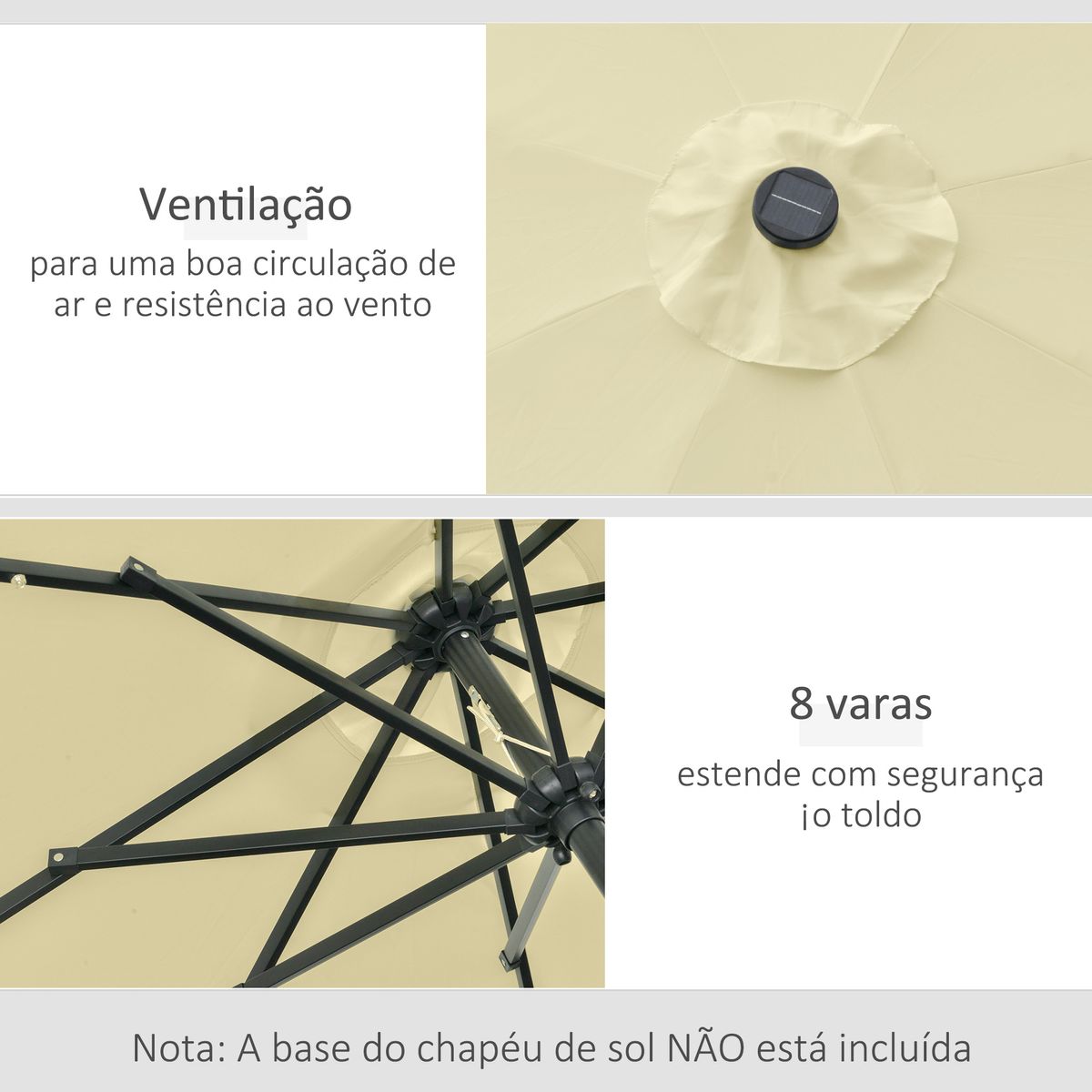 Sombrilla de jardín Outsunny 32 luces LED con manivela beige Ø265x233 cm sombrilla