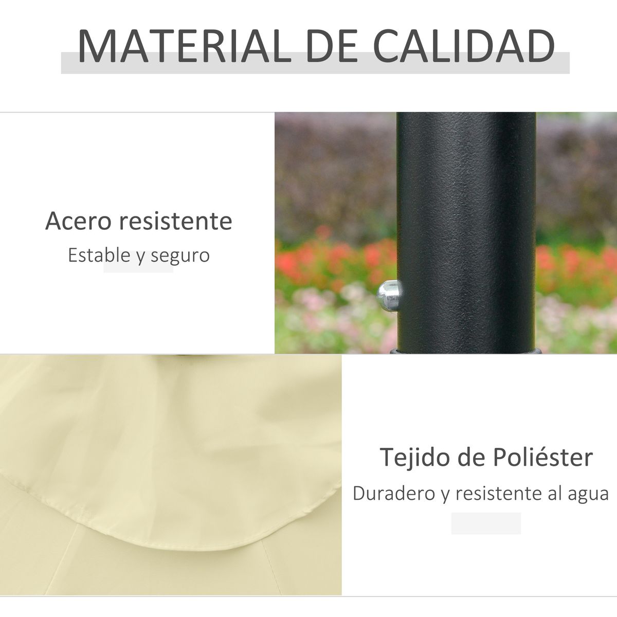 Sombrilla de jardín Outsunny 32 luces LED con manivela beige Ø265x233 cm material