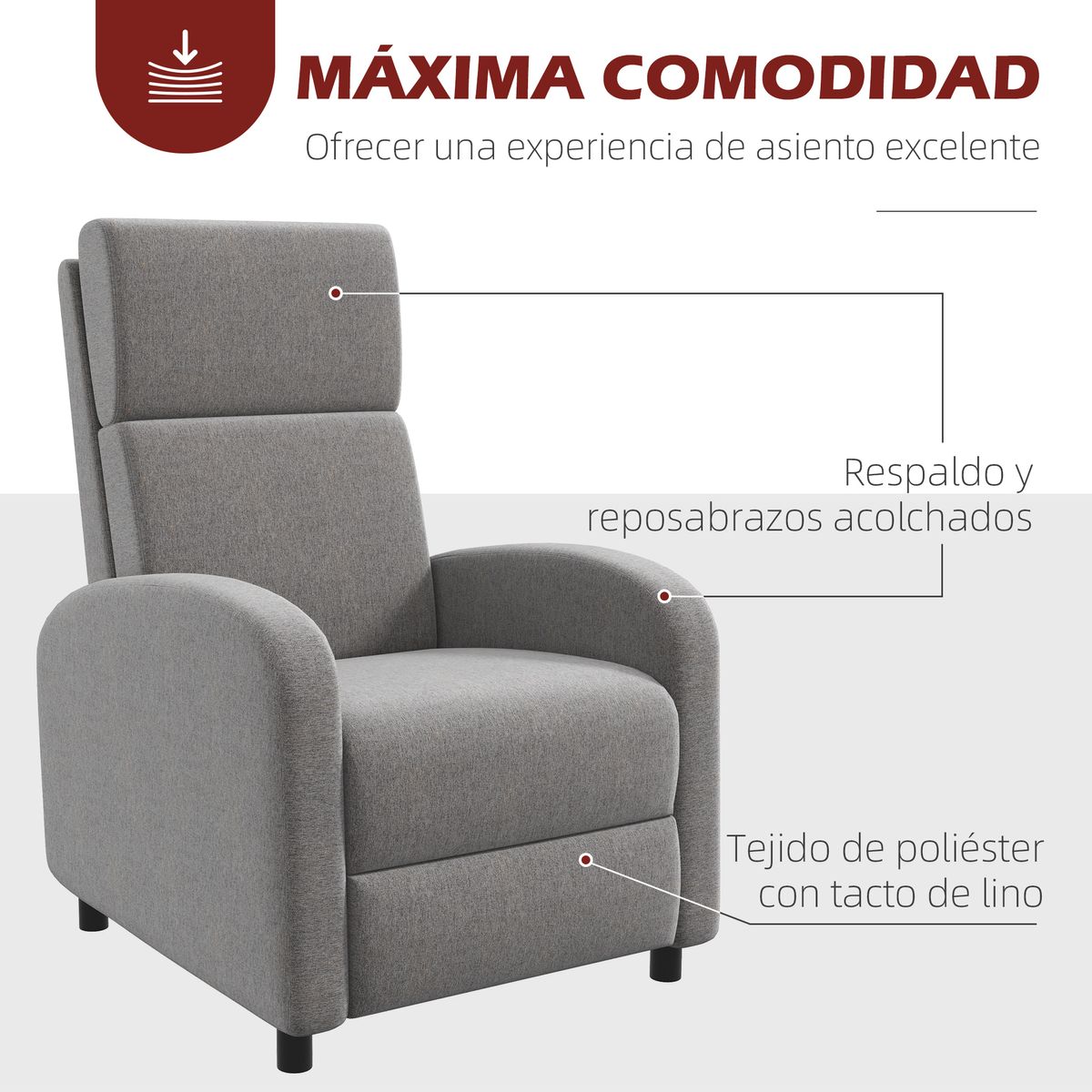 Sillón relax Balboa Homcom reclinable gris 102x64x86 cm 4