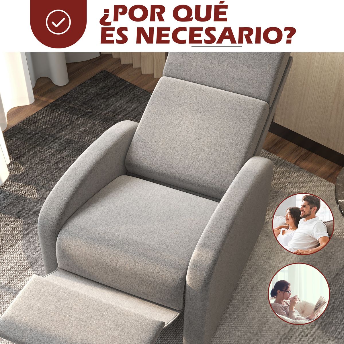 Sillón relax Balboa Homcom reclinable gris 102x64x86 cm 6