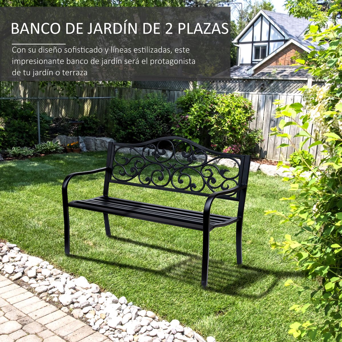 Banco de jardín Paradise hasta 240kg negro 89x127x60 cm 4