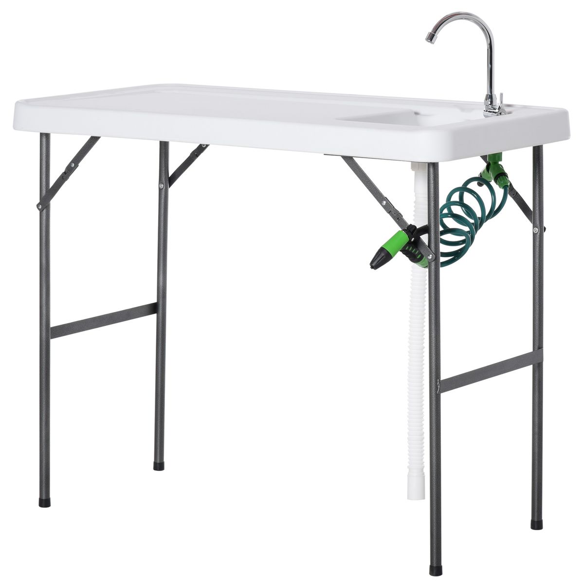 Mesa fregadrero Outsunny grifo + pistola de riego blanco 94,5x114,5x59 cm fondo blanco