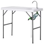 Mesa fregadrero Outsunny grifo + pistola de riego blanco 94,5x114,5x59 cm fondo blanco