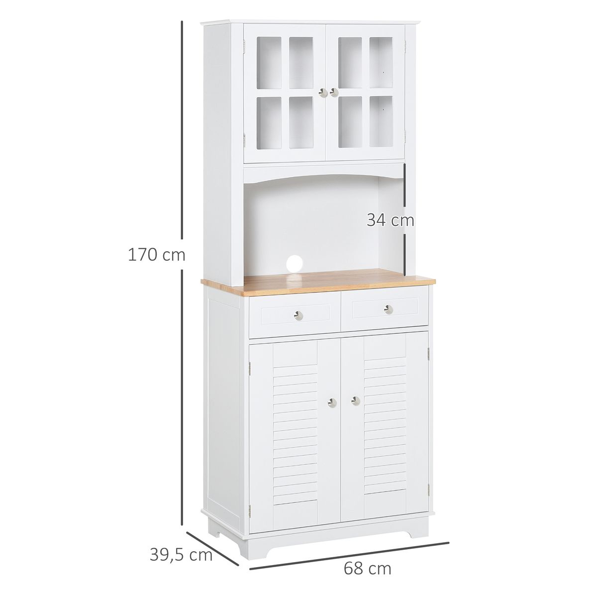 Aparador Mika Homcom 2 armarios + 2 cajones + estante blanco 170x68x39,5 cm medidas