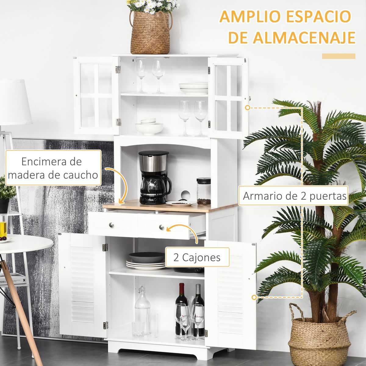 Aparador Mika Homcom 2 armarios + 2 cajones + estante blanco 170x68x39,5 cm web