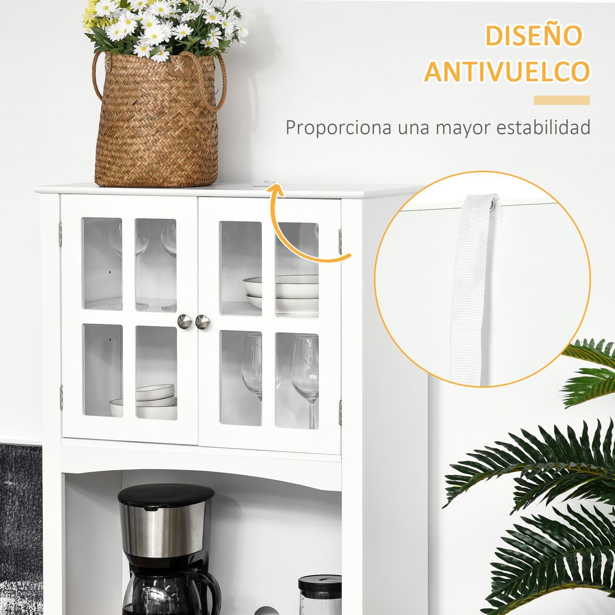 Aparador Mika Homcom 2 armarios + 2 cajones + estante blanco 170x68x39,5 cm detalle web