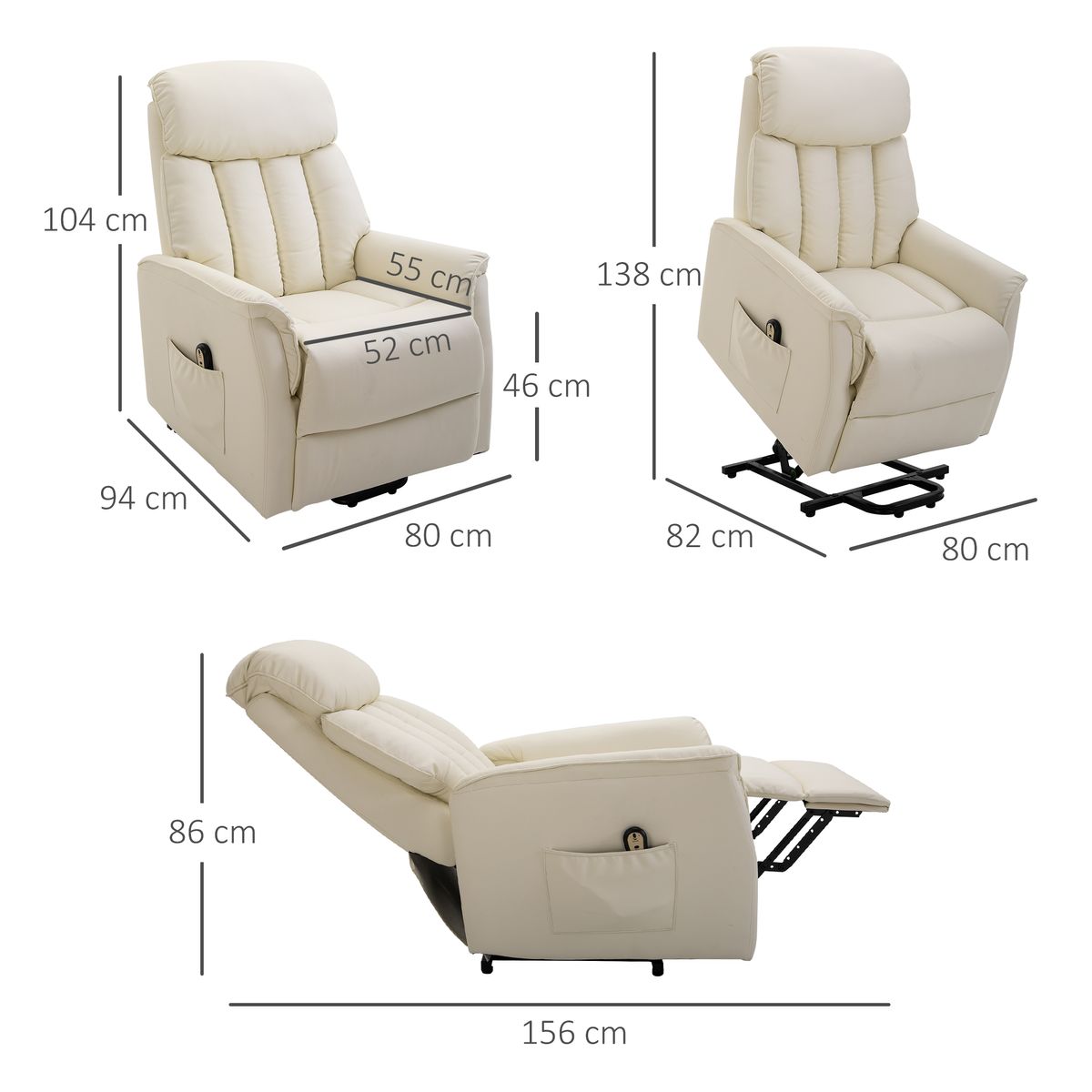 Sillón levantapersonas Medellín Homcom mando a distancia crema 104x80x94 cm 3