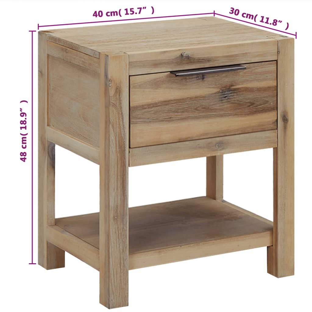 Mesita de noche Livo con cajón + estante madera 48x40x30 cm medidas