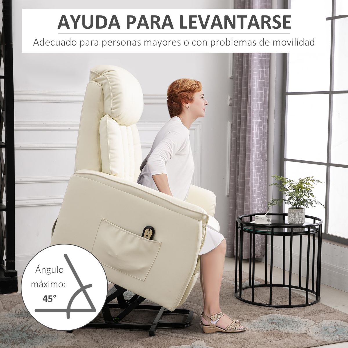 Sillón levantapersonas Medellín Homcom mando a distancia crema 104x80x94 cm 5