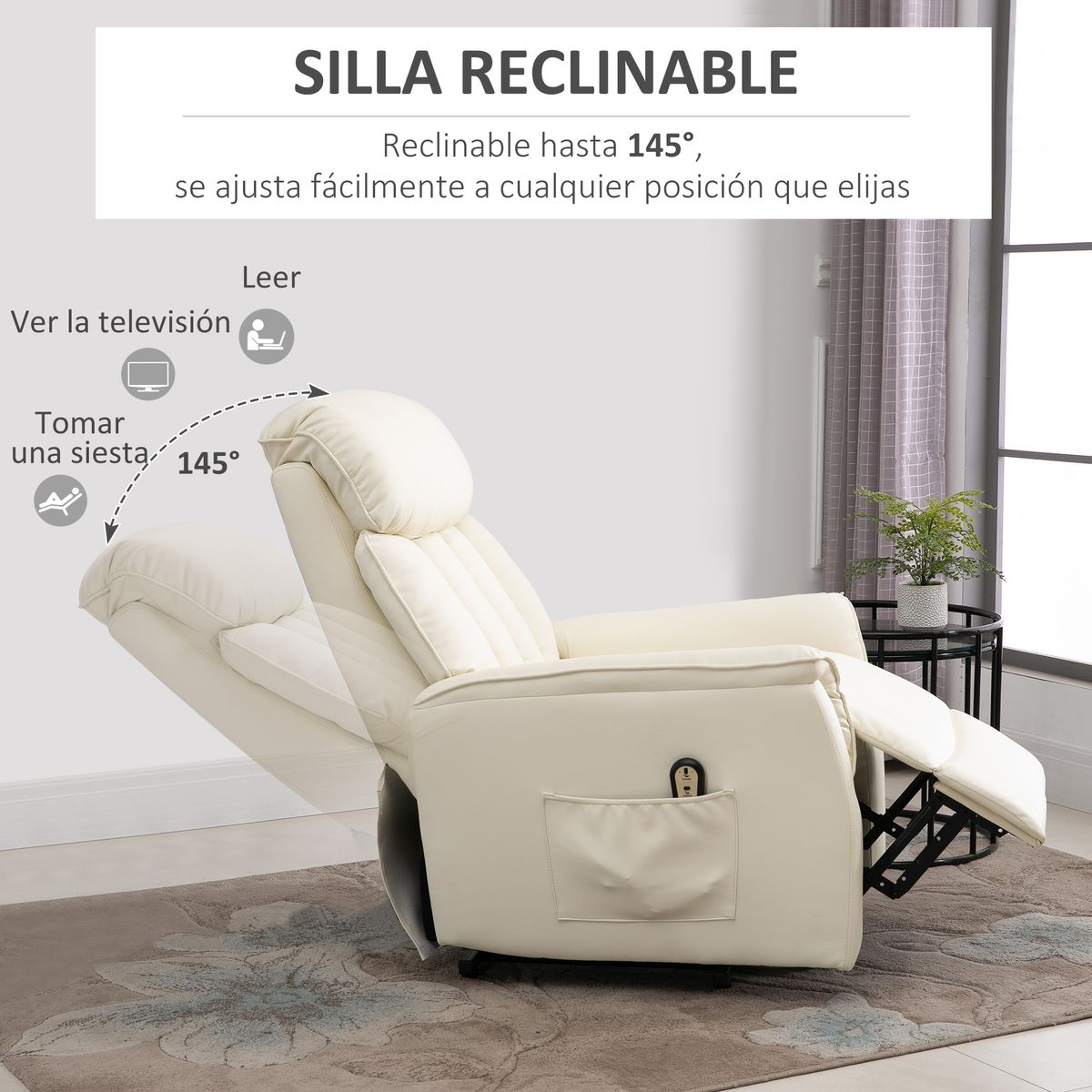 Sillón levantapersonas Medellín Homcom mando a distancia crema 104x80x94 cm 6