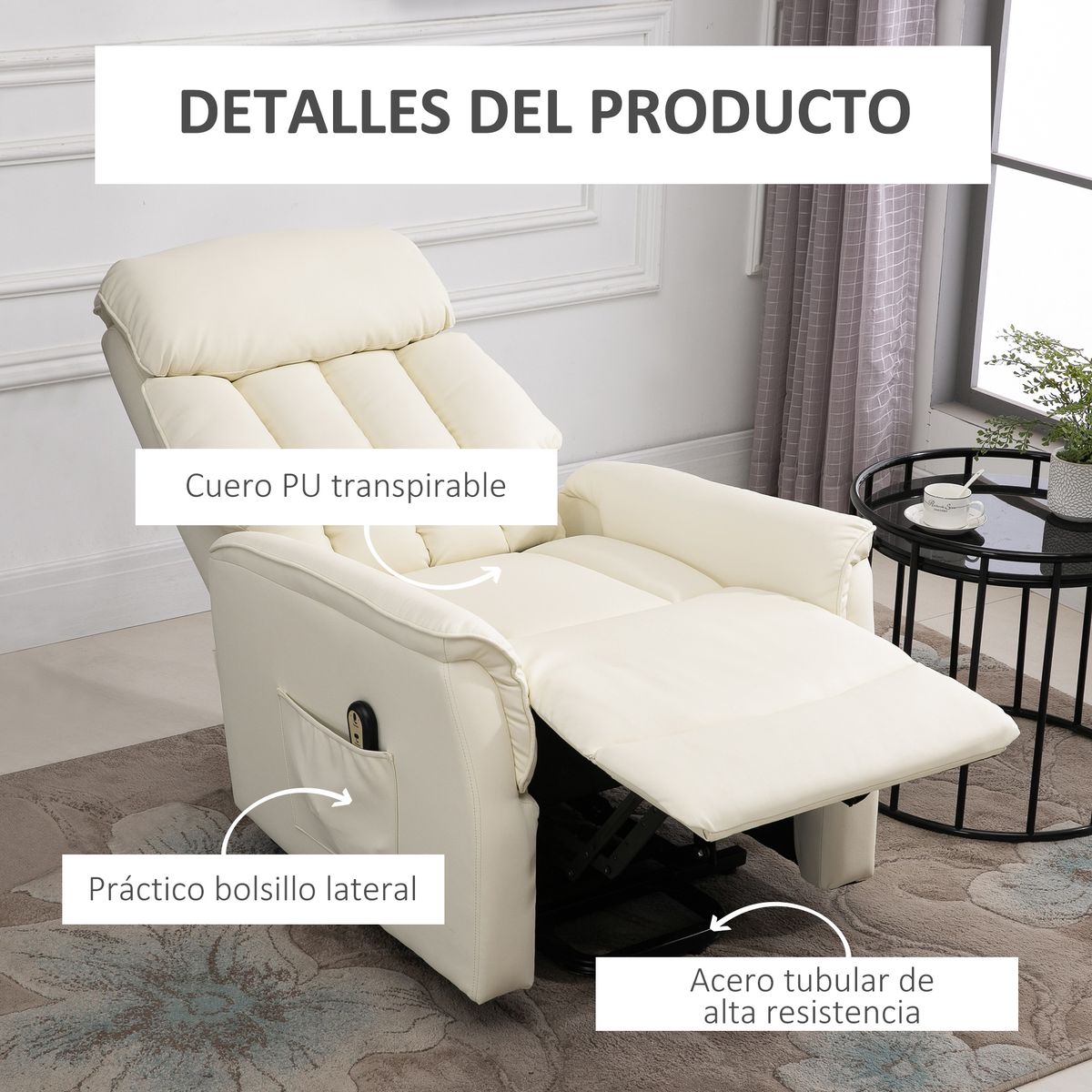 Sillón levantapersonas Medellín Homcom mando a distancia crema 104x80x94 cm 7