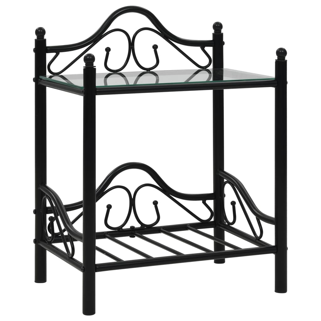Pack de 2 mesitas de noche Bursa 2 estantes acero negro 60x45x30,5 cm lateral