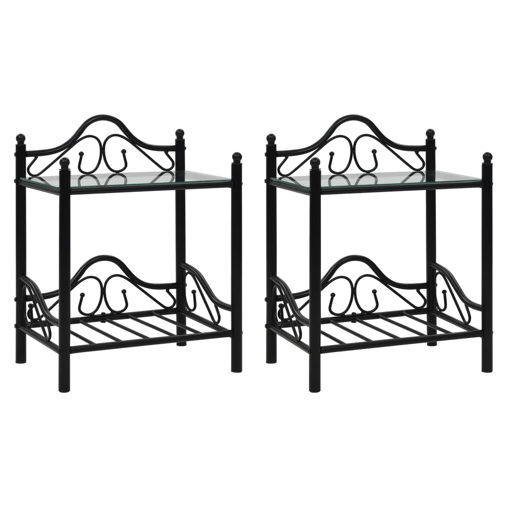 Pack de 2 mesitas de noche Bursa 2 estantes acero negro 60x45x30,5 cm pack de 2