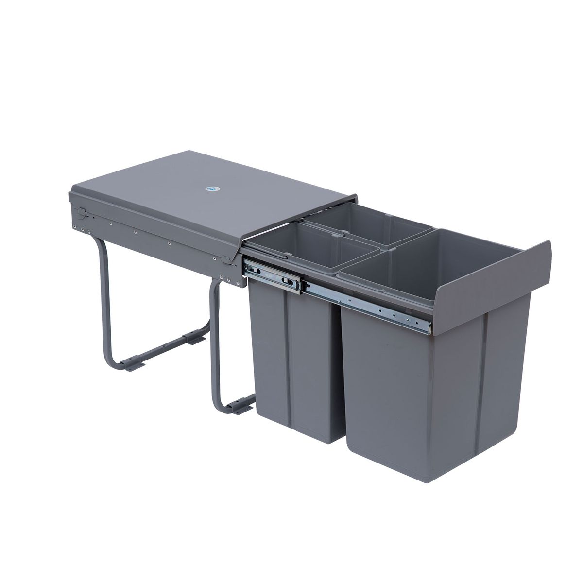 Cubo de basura Homcom 3 contenedores extraíble gris 41,8x48x34,2 cm fondo blanco
