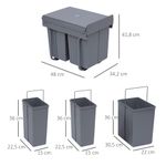 Cubo de basura Homcom 3 contenedores extraíble gris 41,8x48x34,2 cm medidas