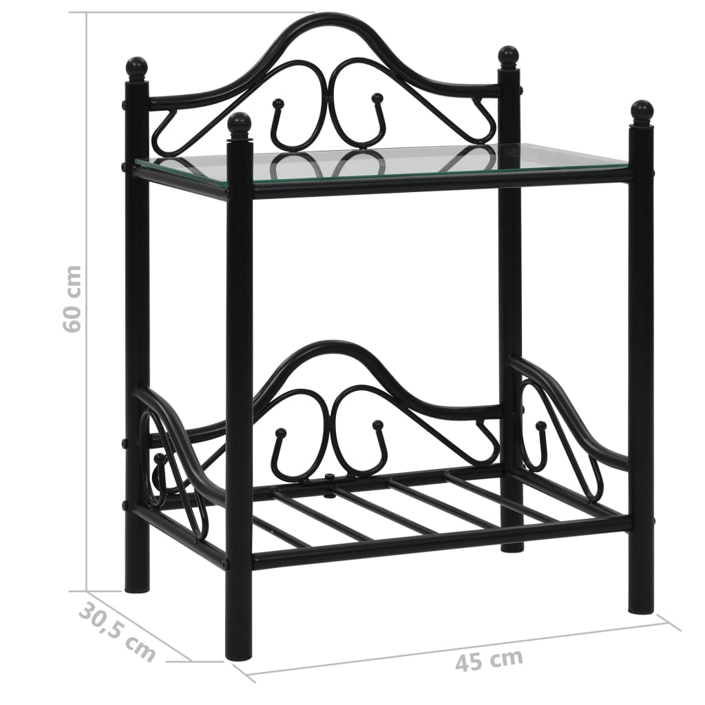Pack de 2 mesitas de noche Bursa 2 estantes acero negro 60x45x30,5 cm medidas