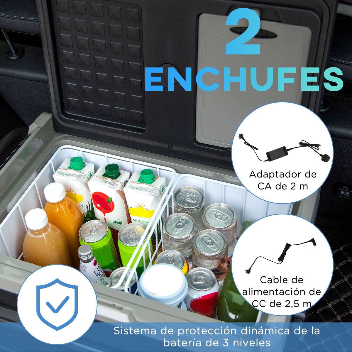 Nevera/congelador para coche Outsunny 60L pantalla LED negro 57,1x71,1x46 cm