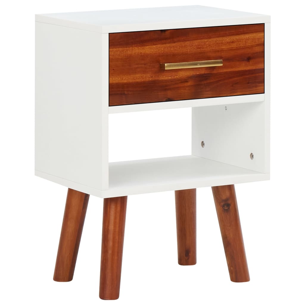 Pack de 2 mesitas de noche Roll cajón + estante blanco/madera 57x40x30 cm fondo blanco