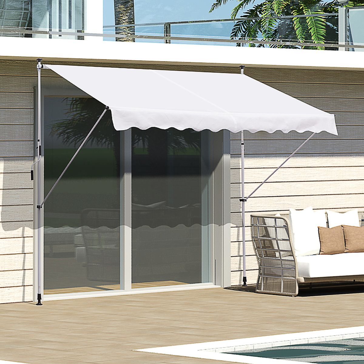Toldo Cumbre Outsunny retráctil con manivela blanco 170-280x300x150 cm animada