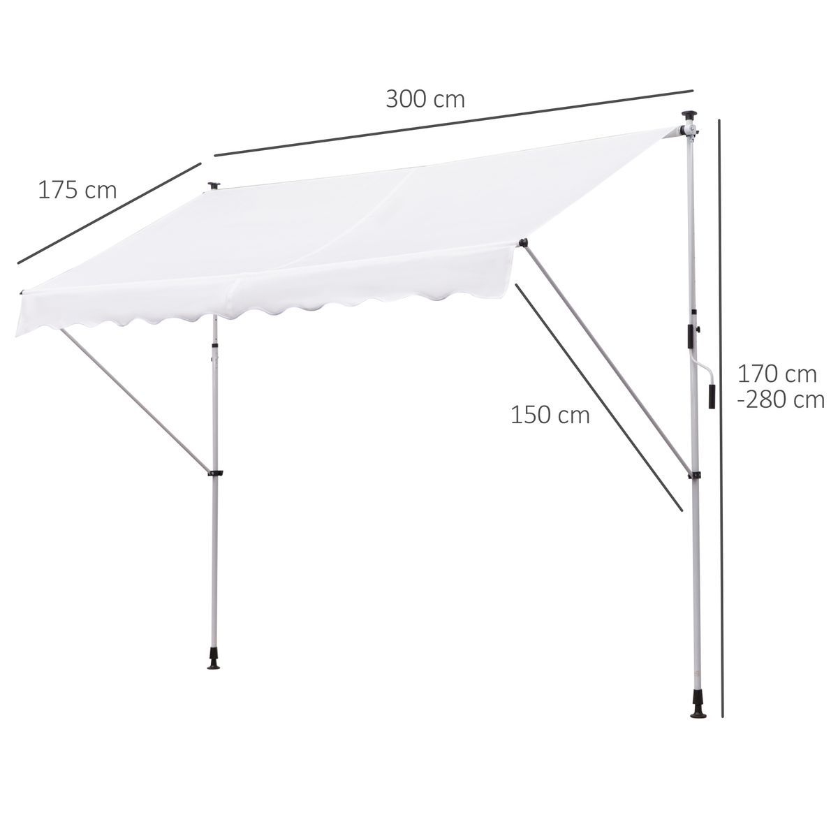 Toldo Cumbre Outsunny retráctil con manivela blanco 170-280x300x150 cm medidas