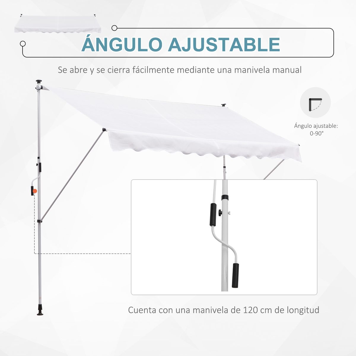 Toldo Cumbre Outsunny retráctil con manivela blanco 170-280x300x150 cm web