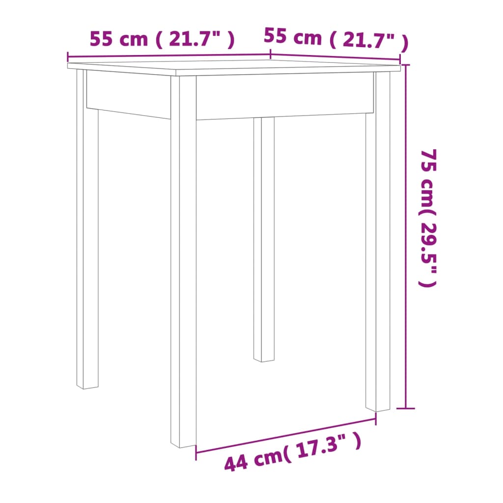 Mesa de comedor Sakura madera de pino marrón 75x55x55 cm medidas