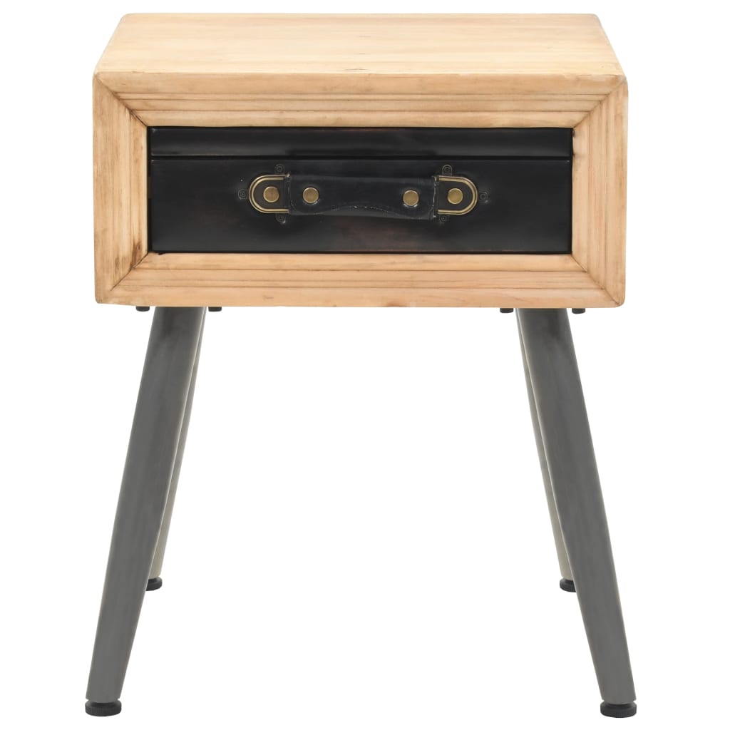 Mesita de noche Lock con cajón madera de abeto natural/gris 50x43x38 cm frontal