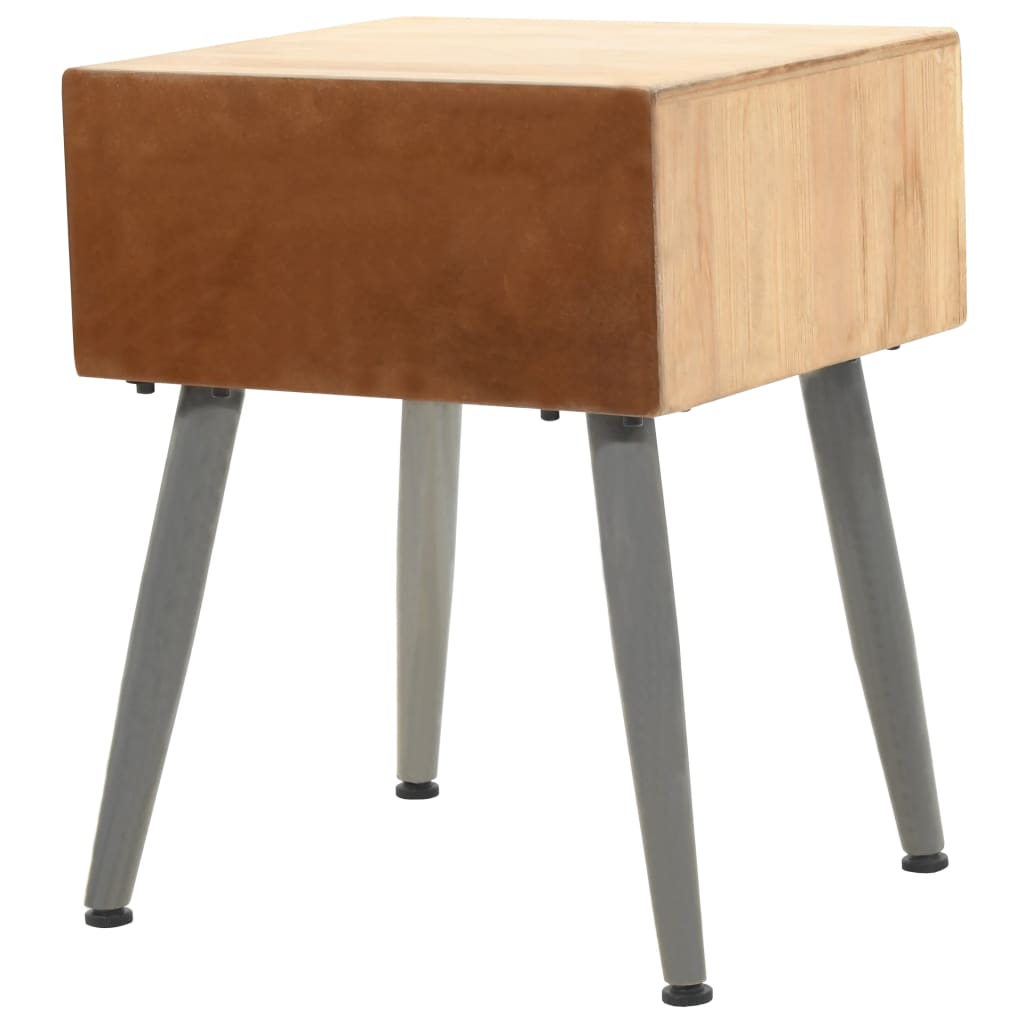 Mesita de noche Lock con cajón madera de abeto natural/gris 50x43x38 cm posterior