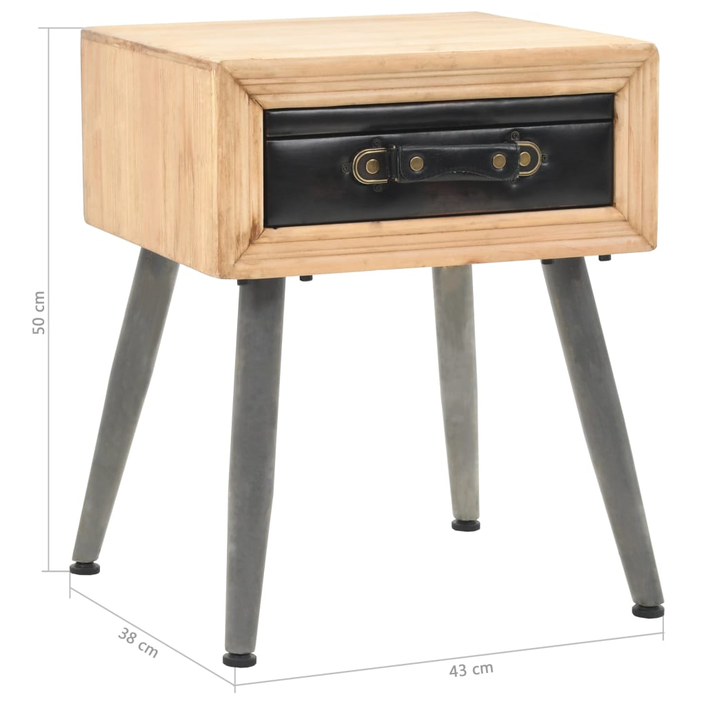 Mesita de noche Lock con cajón madera de abeto natural/gris 50x43x38 cm medidas