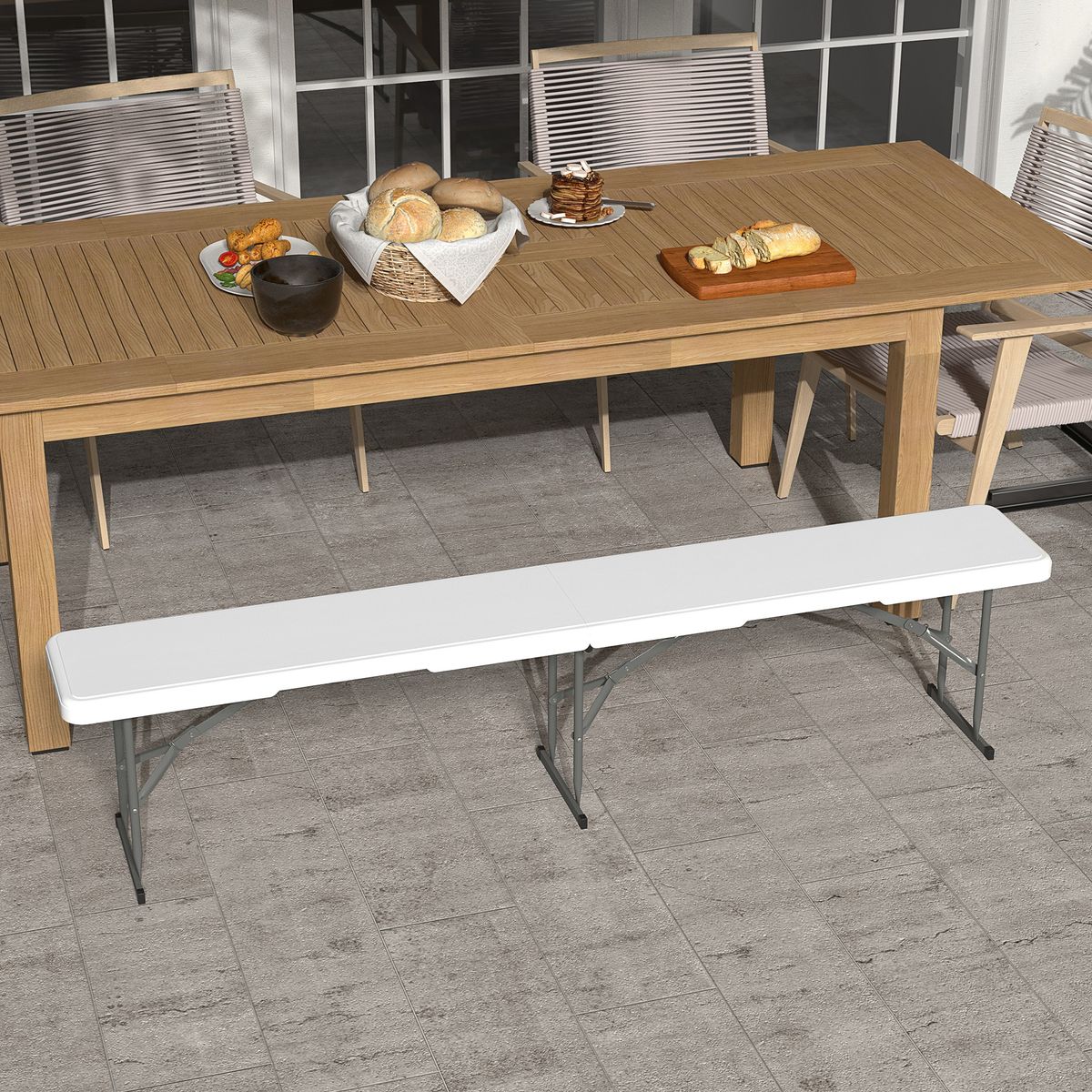 Banco de jardín Outsunny plegable hasta 360kg negro 43x183x28 cm 2