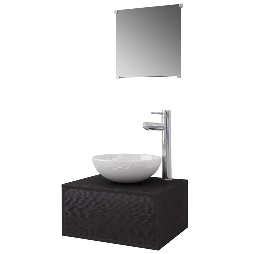 Conjunto de muebles de baño mueble lavabo + espejo + grifo + lavabo negro fondo blanco